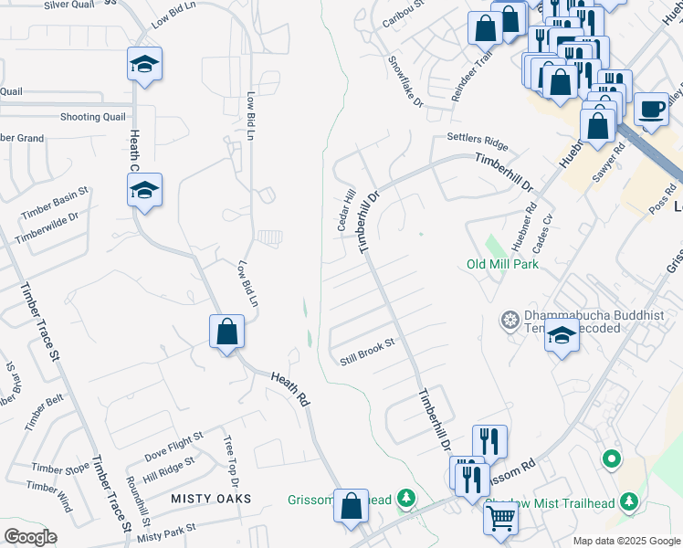 map of restaurants, bars, coffee shops, grocery stores, and more near Leon Creek Greenway in San Antonio