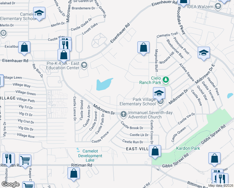 map of restaurants, bars, coffee shops, grocery stores, and more near 7130 Polo Downs in San Antonio