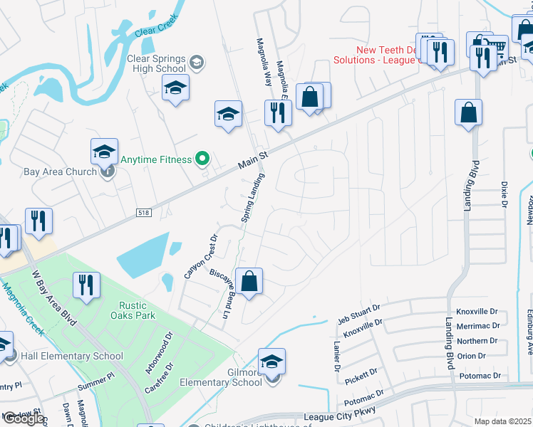 map of restaurants, bars, coffee shops, grocery stores, and more near 4426 Grove Park Drive in League City