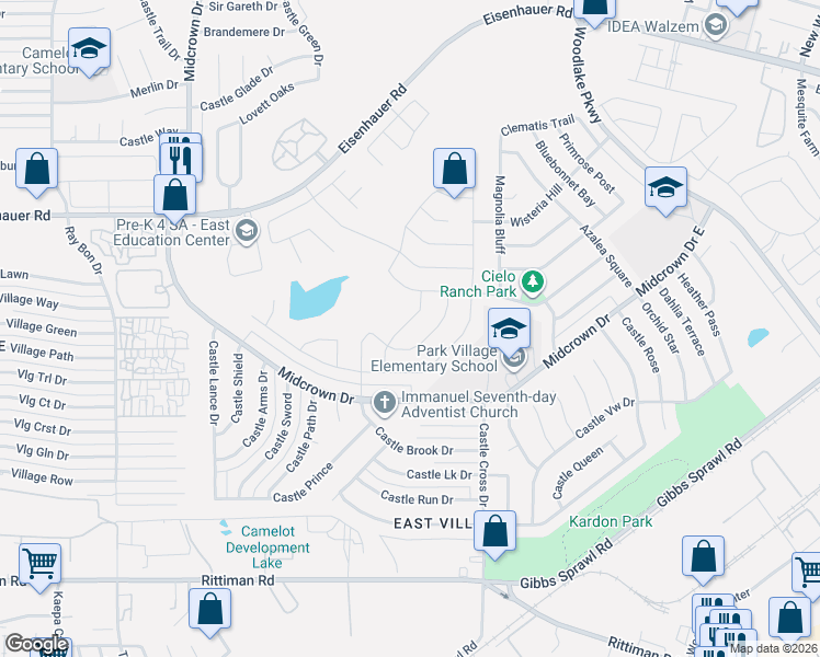 map of restaurants, bars, coffee shops, grocery stores, and more near 7134 Polo Downs in San Antonio