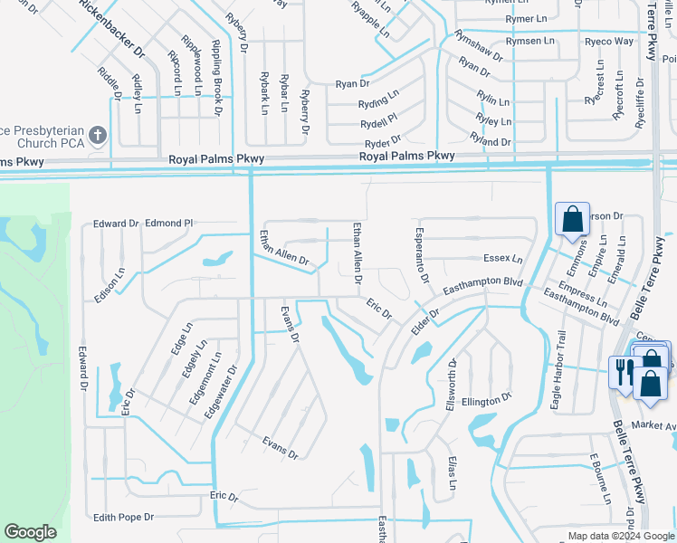 map of restaurants, bars, coffee shops, grocery stores, and more near 4 Ethan Place in Palm Coast