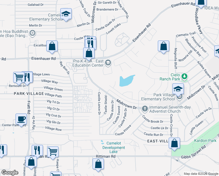 map of restaurants, bars, coffee shops, grocery stores, and more near 6311 Hibiscus Falls in San Antonio
