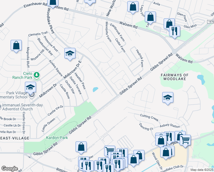 map of restaurants, bars, coffee shops, grocery stores, and more near 6962 Cozy Run in San Antonio