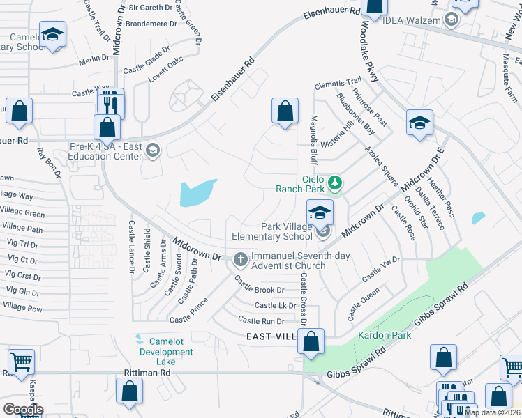 map of restaurants, bars, coffee shops, grocery stores, and more near 7134 Polo Downs in San Antonio