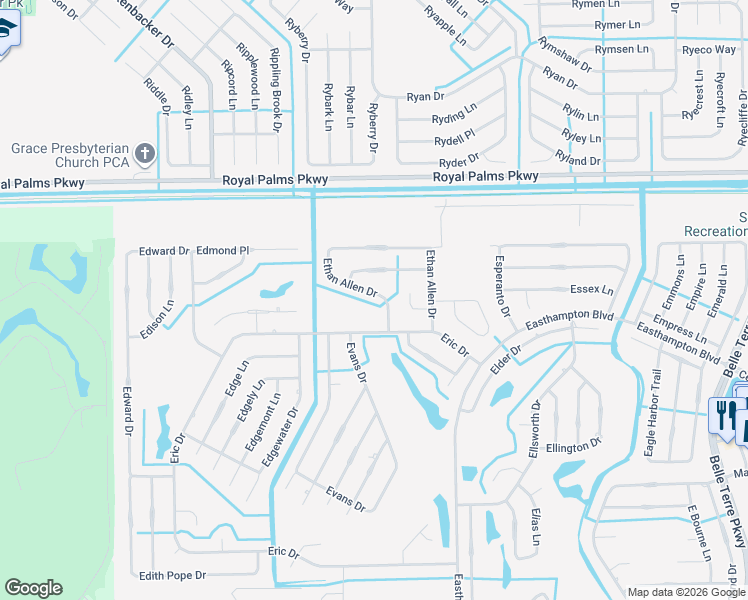 map of restaurants, bars, coffee shops, grocery stores, and more near 84 Ethan Allen Drive in Palm Coast