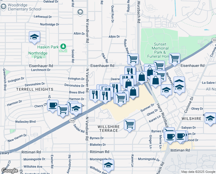 map of restaurants, bars, coffee shops, grocery stores, and more near 129 Cloudhaven Dr in San Antonio