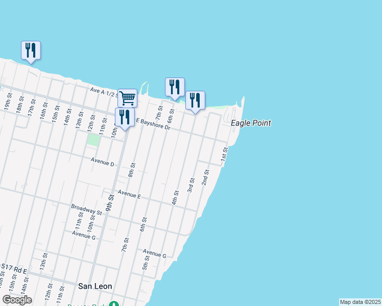 map of restaurants, bars, coffee shops, grocery stores, and more near 235 4th Street in San Leon