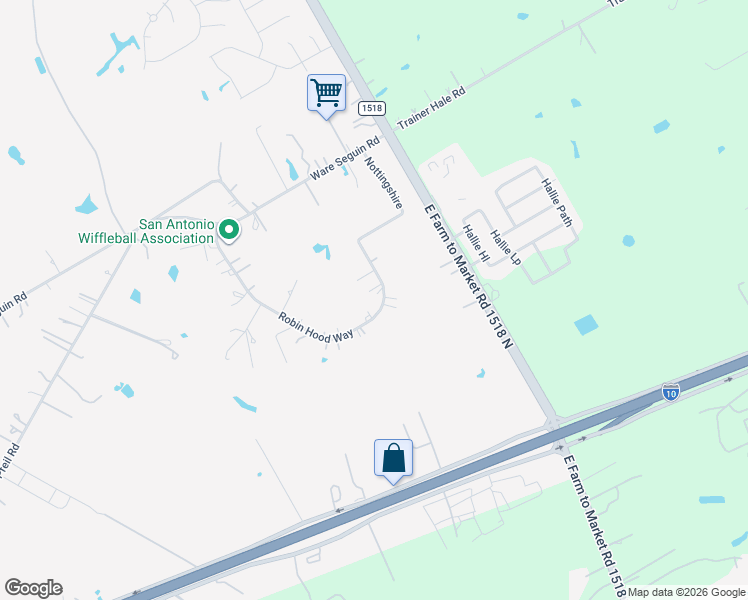 map of restaurants, bars, coffee shops, grocery stores, and more near 7021 Robin Hood Way in Schertz