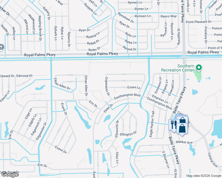 map of restaurants, bars, coffee shops, grocery stores, and more near 33 Essex Lane in Palm Coast