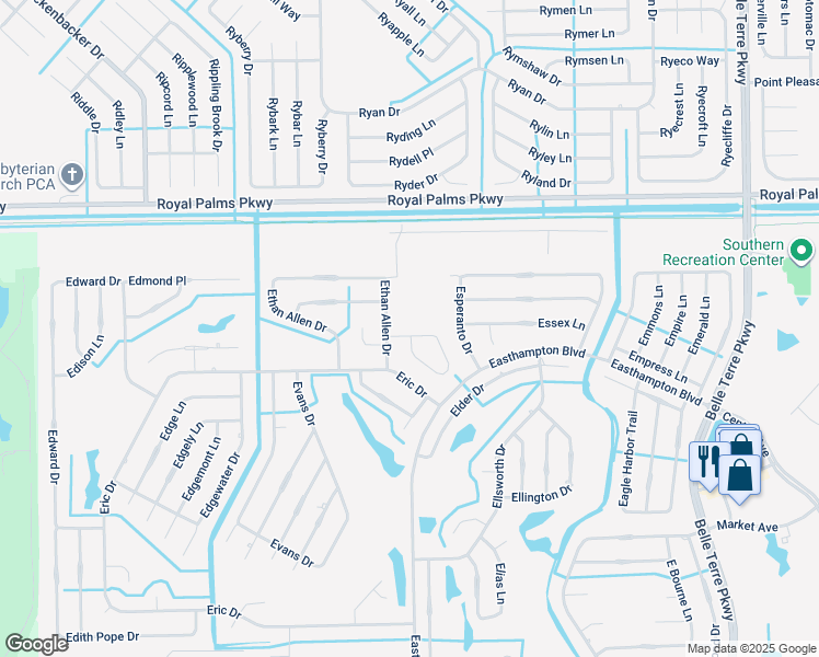 map of restaurants, bars, coffee shops, grocery stores, and more near 9 Eton Lane in Palm Coast