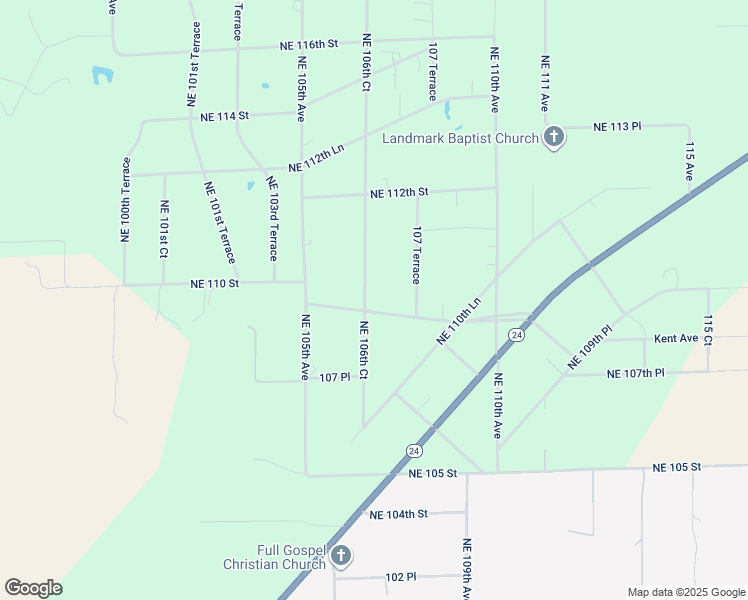 map of restaurants, bars, coffee shops, grocery stores, and more near 10950 Northeast 106th Court in Archer