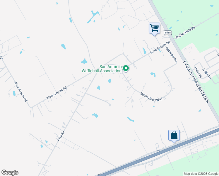 map of restaurants, bars, coffee shops, grocery stores, and more near 6868 Pfeil Road in Schertz