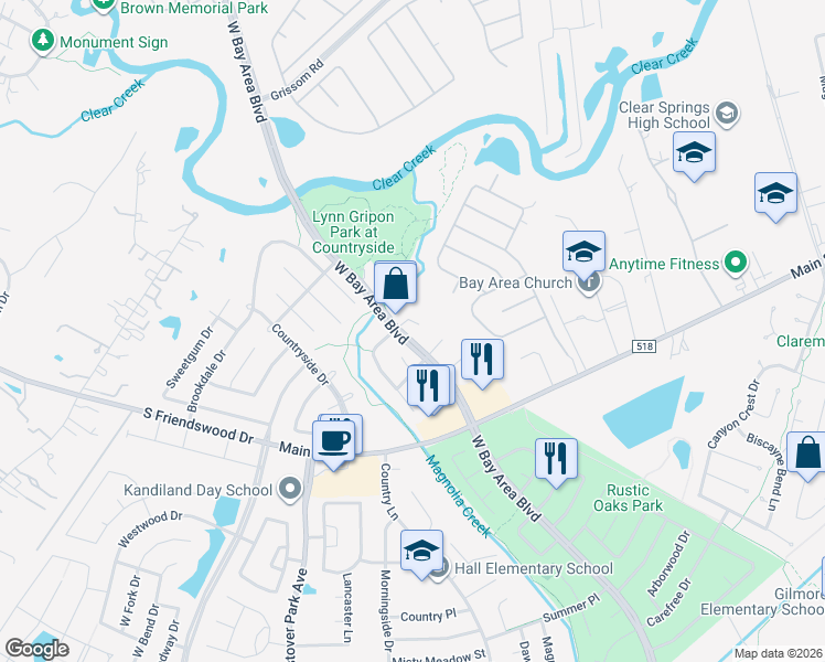 map of restaurants, bars, coffee shops, grocery stores, and more near 306 Lazy Hollow Drive in League City