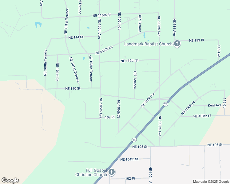 map of restaurants, bars, coffee shops, grocery stores, and more near 10950 Northeast 106th Court in Archer