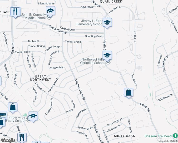 map of restaurants, bars, coffee shops, grocery stores, and more near 8319 Timber Glen Street in San Antonio
