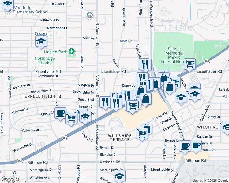 map of restaurants, bars, coffee shops, grocery stores, and more near 129 Cloudhaven Drive in San Antonio