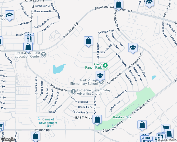 map of restaurants, bars, coffee shops, grocery stores, and more near 6919 Hibiscus Falls in San Antonio