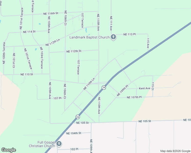 map of restaurants, bars, coffee shops, grocery stores, and more near 10951 Northeast 110th Avenue in Archer