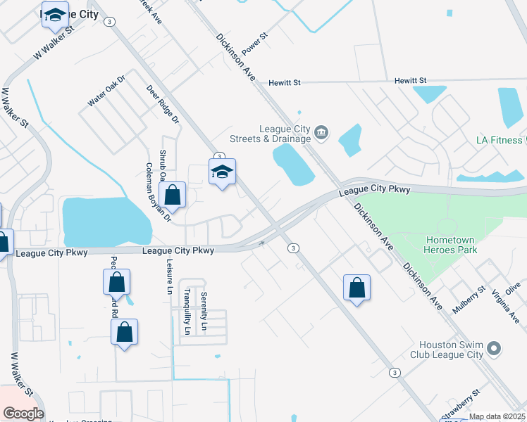 map of restaurants, bars, coffee shops, grocery stores, and more near State Highway 3 in League City
