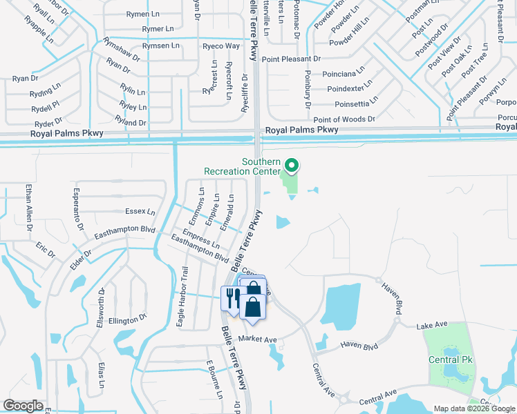 map of restaurants, bars, coffee shops, grocery stores, and more near 1114 Belle Terre Parkway in Palm Coast