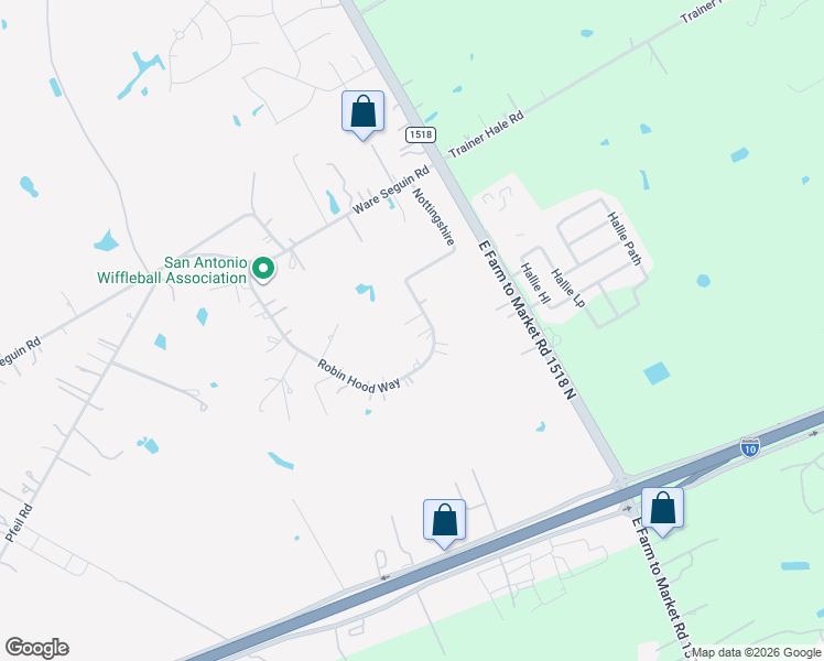 map of restaurants, bars, coffee shops, grocery stores, and more near 7021 Robin Hood Way in Schertz