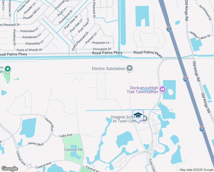 map of restaurants, bars, coffee shops, grocery stores, and more near Lake Avenue in Palm Coast