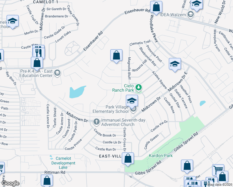 map of restaurants, bars, coffee shops, grocery stores, and more near 6919 Hibiscus Falls in San Antonio