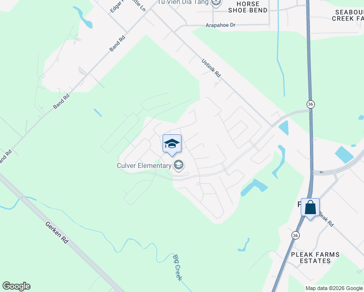 map of restaurants, bars, coffee shops, grocery stores, and more near 4522 Coopers Hill Trail in Rosenberg