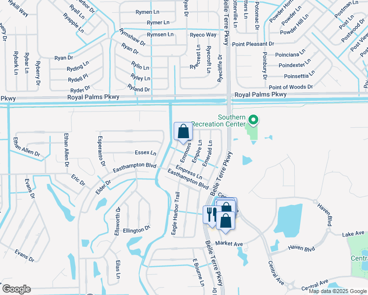 map of restaurants, bars, coffee shops, grocery stores, and more near 11 Emmons Lane in Palm Coast