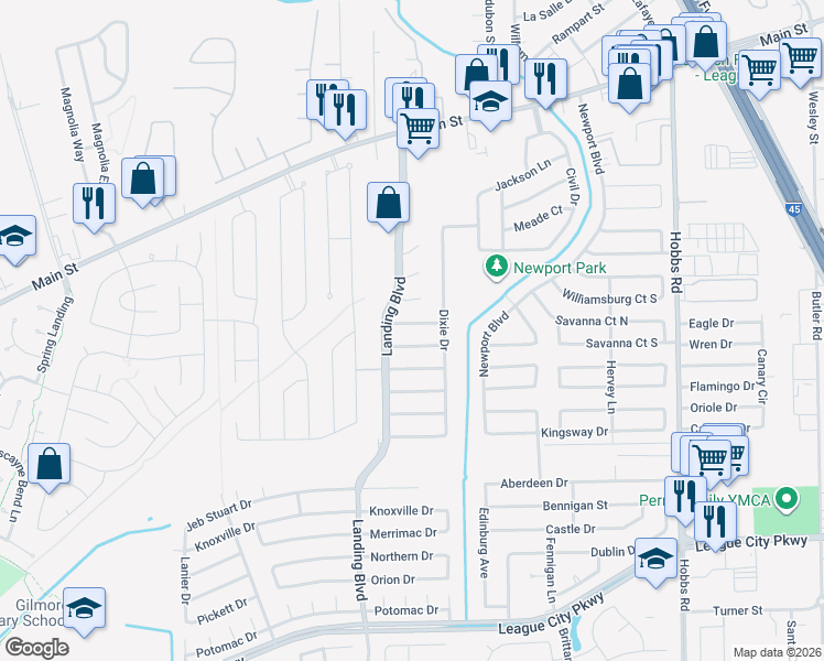 map of restaurants, bars, coffee shops, grocery stores, and more near 2507 Ewell Drive in League City