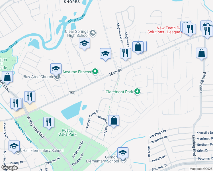 map of restaurants, bars, coffee shops, grocery stores, and more near 4514 Williamhurst Lane in League City