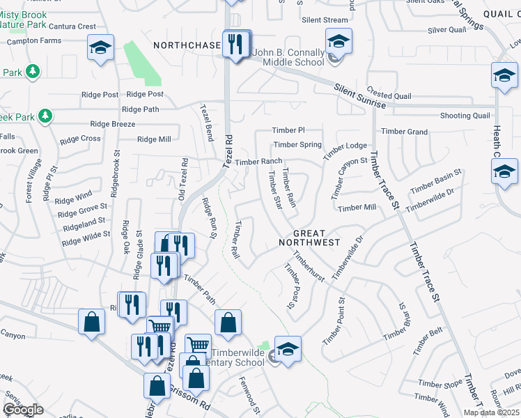 map of restaurants, bars, coffee shops, grocery stores, and more near 8711 Timber Plain in San Antonio