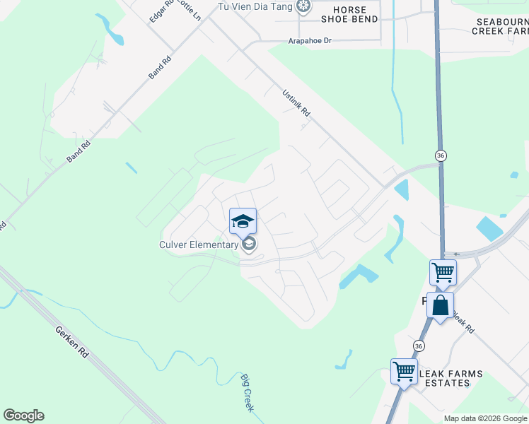 map of restaurants, bars, coffee shops, grocery stores, and more near 4507 Coopers Hill Trail in Rosenberg