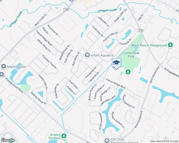 map of restaurants, bars, coffee shops, grocery stores, and more near 1110 Peregrine Drive in Friendswood
