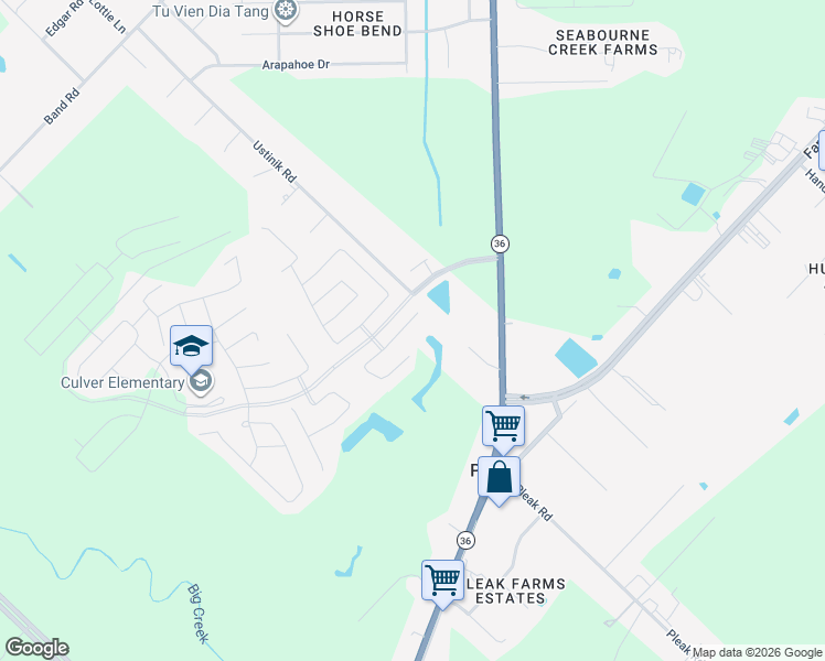 map of restaurants, bars, coffee shops, grocery stores, and more near 2706 Intrepid Trail in Rosenberg