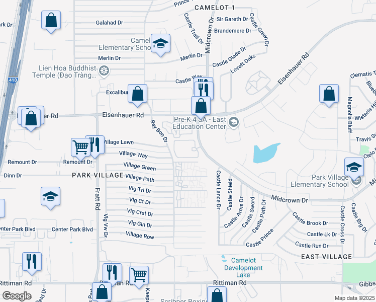 map of restaurants, bars, coffee shops, grocery stores, and more near 5414 Midcrown Drive in San Antonio