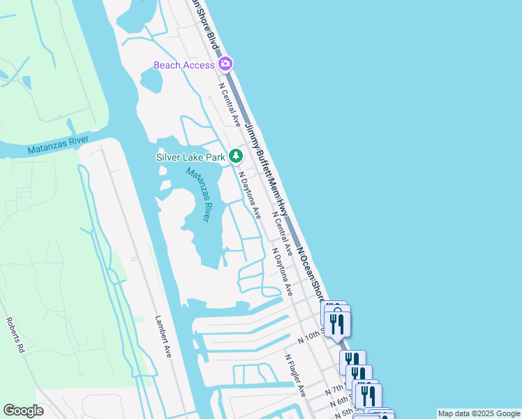 map of restaurants, bars, coffee shops, grocery stores, and more near 1509 North Central Avenue in Flagler Beach