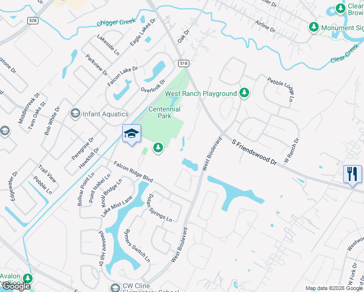 map of restaurants, bars, coffee shops, grocery stores, and more near 2304 Old Road in Friendswood