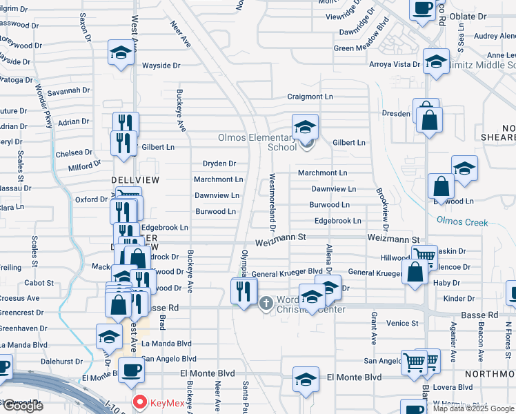 map of restaurants, bars, coffee shops, grocery stores, and more near 418 Dawnview Lane in San Antonio