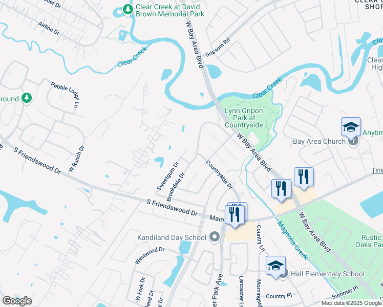 map of restaurants, bars, coffee shops, grocery stores, and more near 309 Brookdale Drive in League City