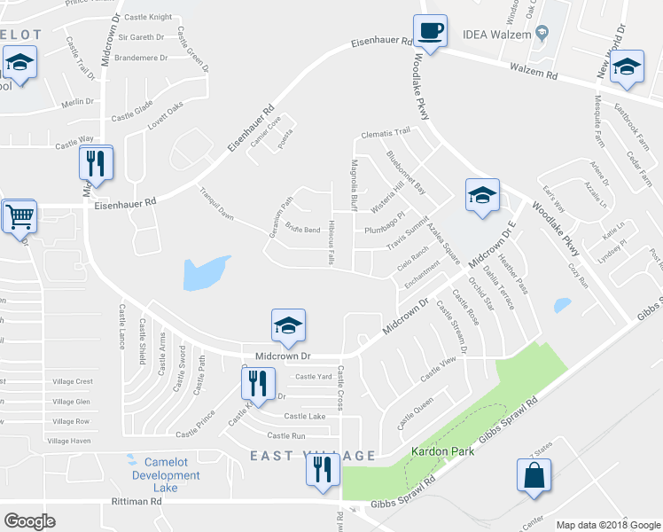 map of restaurants, bars, coffee shops, grocery stores, and more near 6919 Hibiscus Falls in San Antonio