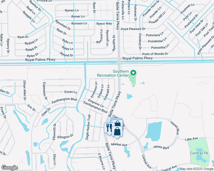 map of restaurants, bars, coffee shops, grocery stores, and more near 24 Empire Lane in Palm Coast
