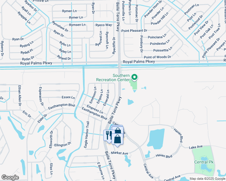 map of restaurants, bars, coffee shops, grocery stores, and more near 27 Emerson Drive in Palm Coast
