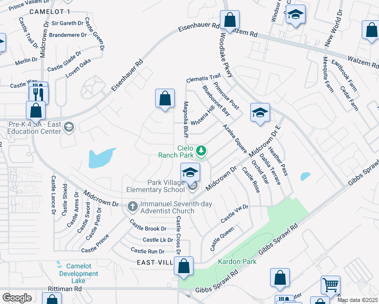 map of restaurants, bars, coffee shops, grocery stores, and more near 7119 Magnolia Bluff in San Antonio