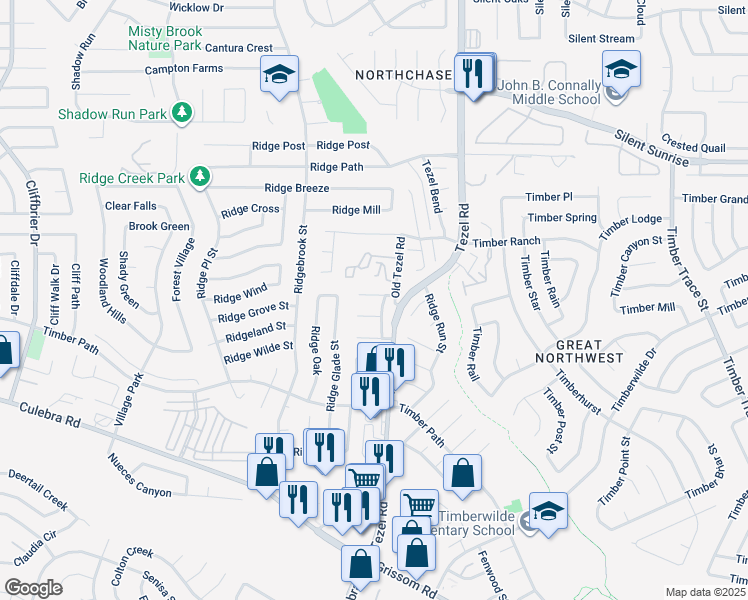 map of restaurants, bars, coffee shops, grocery stores, and more near 8905 Hambledon Drive in San Antonio