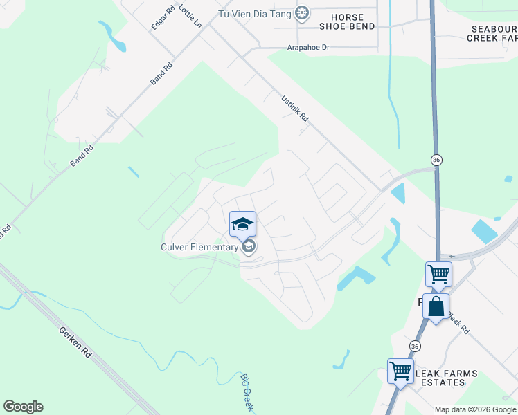 map of restaurants, bars, coffee shops, grocery stores, and more near 4507 Coopers Hill Trail in Rosenberg