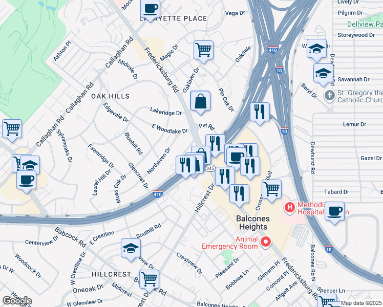 map of restaurants, bars, coffee shops, grocery stores, and more near 6851 Citizens Pkwy in San Antonio