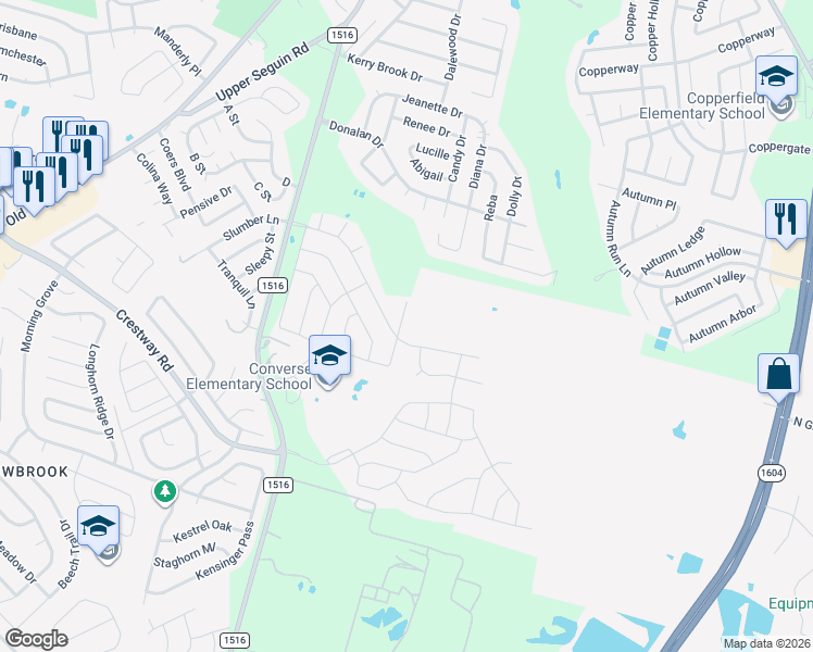 map of restaurants, bars, coffee shops, grocery stores, and more near 6910 Fm 1516 N in Converse
