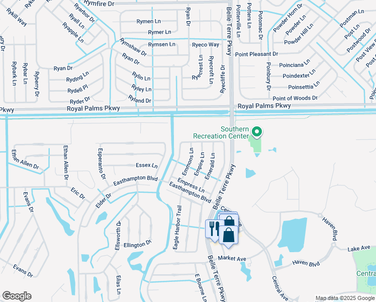 map of restaurants, bars, coffee shops, grocery stores, and more near 17 Emmons Lane in Palm Coast