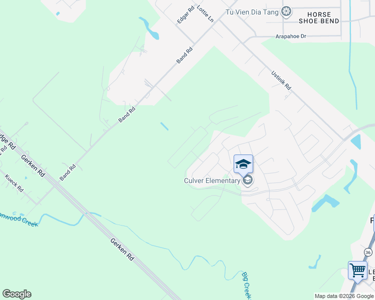 map of restaurants, bars, coffee shops, grocery stores, and more near 3121 Band Road in Rosenberg